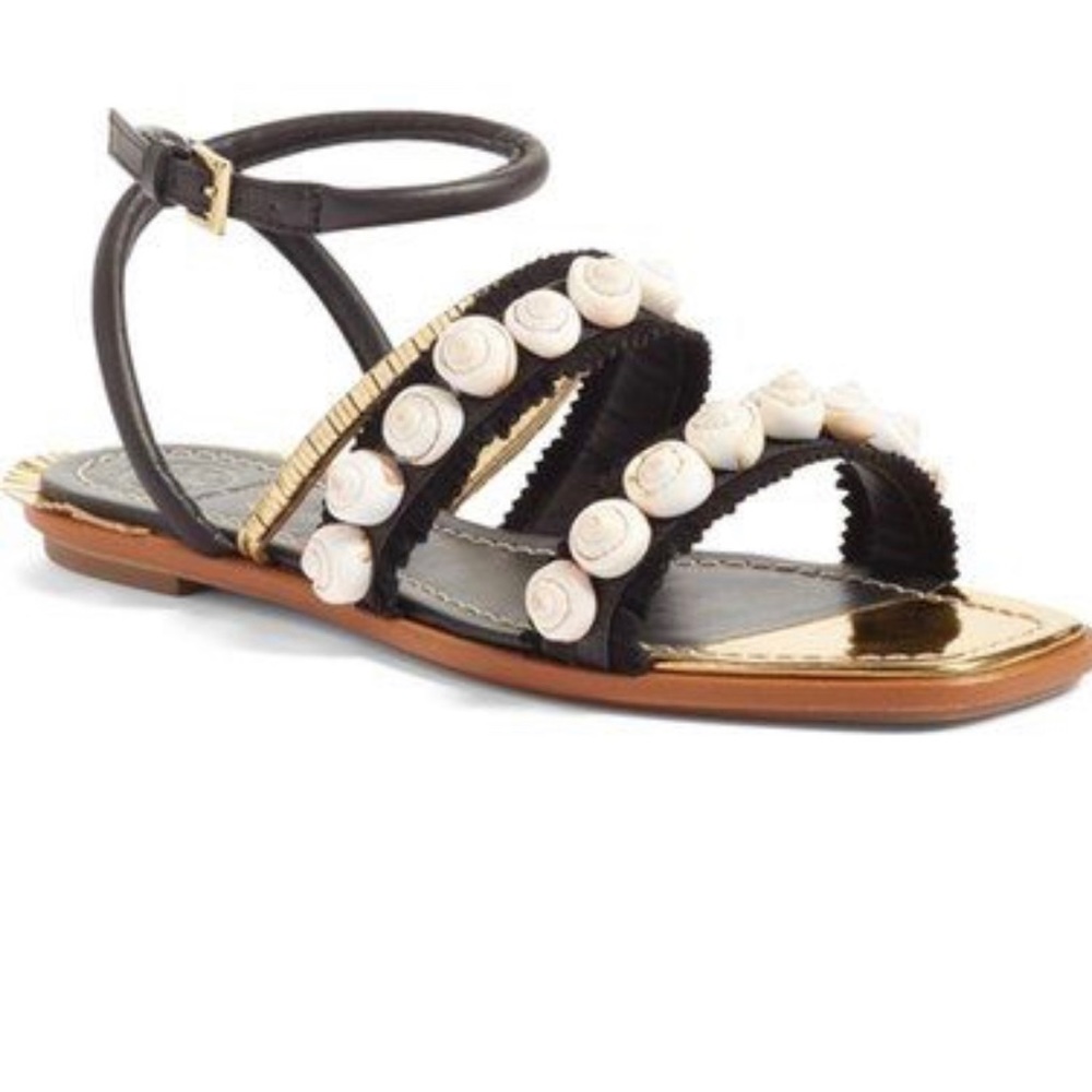 Tory Burch Black/Gold Sinclair Seashell Sandals